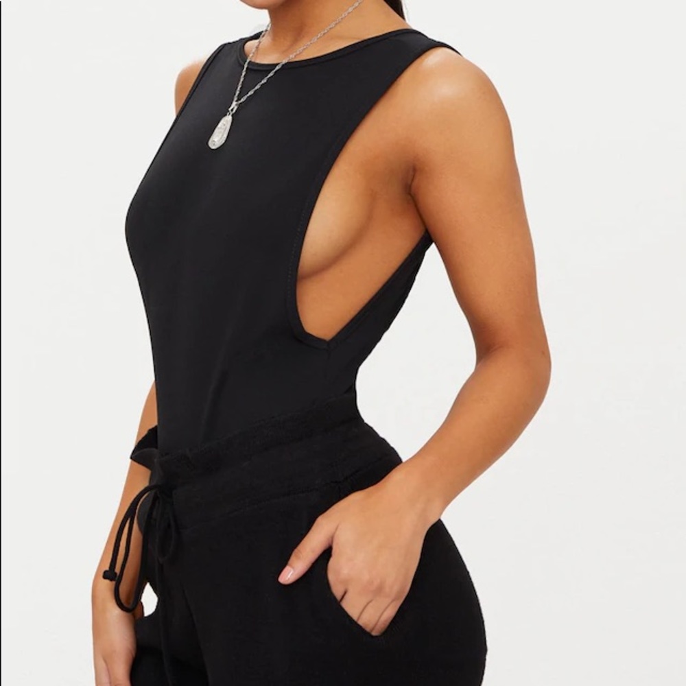 Black Crepe Side Boob Thong Bodysuit